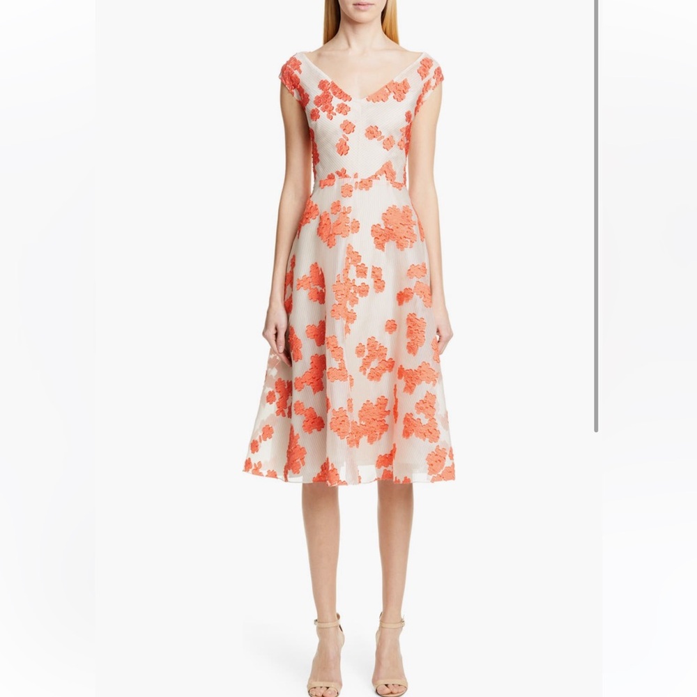 Lela Rose Cream A-line Midi Dress V-neck Wedding Guest